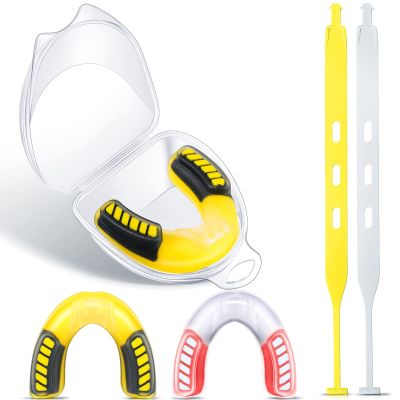 Konohan 2 Pack Youth Football Mouth Guard with Strap and Case for Kids and Adult Soft Sports Mouthpiece Double Colored Braces Mouthguard for Ice Hockey Lacrosse Basketball(Yellow, Red)
