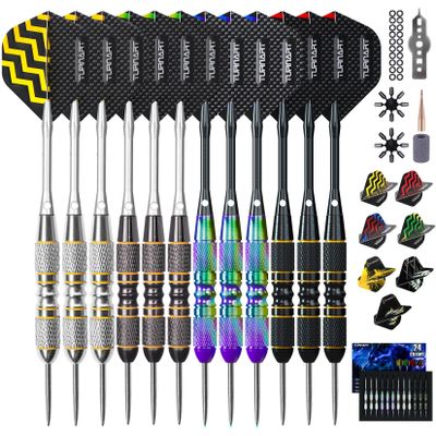 Turnart Darts Metal Tip Set - Steel Tip Darts Darts Set Professional Metal Darts 12 pcs 24 Grams Pro Dart Set with Stylish Case Aluminum Shafts Extra 9 Flights