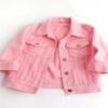 Unilexi Women's 3/4 Sleeve Colored Cropped Denim Jacket Light Wash Short Jean Jacket Trucker Coat(0096-Pink-L) view 2