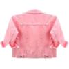 Unilexi Women's 3/4 Sleeve Colored Cropped Denim Jacket Light Wash Short Jean Jacket Trucker Coat(0096-Pink-L) view 3