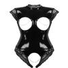 Hansber Women's One Piece Halter Sleeveless Shiny Leather Bodysuit Catsuit Hollow Out Jumpsuit Clubwear Rave Party Outfits Metallic Large view 1