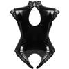 Hansber Women's One Piece Halter Sleeveless Shiny Leather Bodysuit Catsuit Hollow Out Jumpsuit Clubwear Rave Party Outfits Metallic Large view 2
