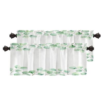 BaoNews Watercolor Rustic Floral Kitchen Valances for Windows,White Watercolor Botanical Blackout Valances Curtains Multilayer Polyester Drapes for Kitchen Bedroom 2 Pack 52X16 Inches