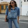 Unilexi Women's 3/4 Sleeve Colored Cropped Denim Jacket Light Wash Short Jean Jacket Trucker Coat(0096-LightBlue-S) view 4