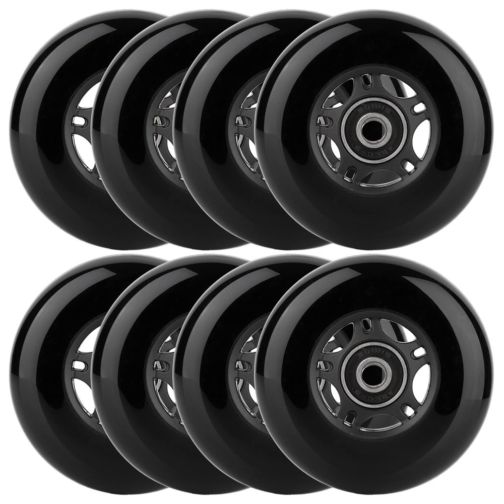 WHEELCOME Inline Skate Wheels Outdoor & Indoor Blade Roller Skate Wheels 85a Roller Hockey Wheels w/Bearings ABEC-9 for Scooter Luggage Repair, 64mm 70mm 72mm 76mm 80mm Dia, 8-Pack (Black, 80mm)