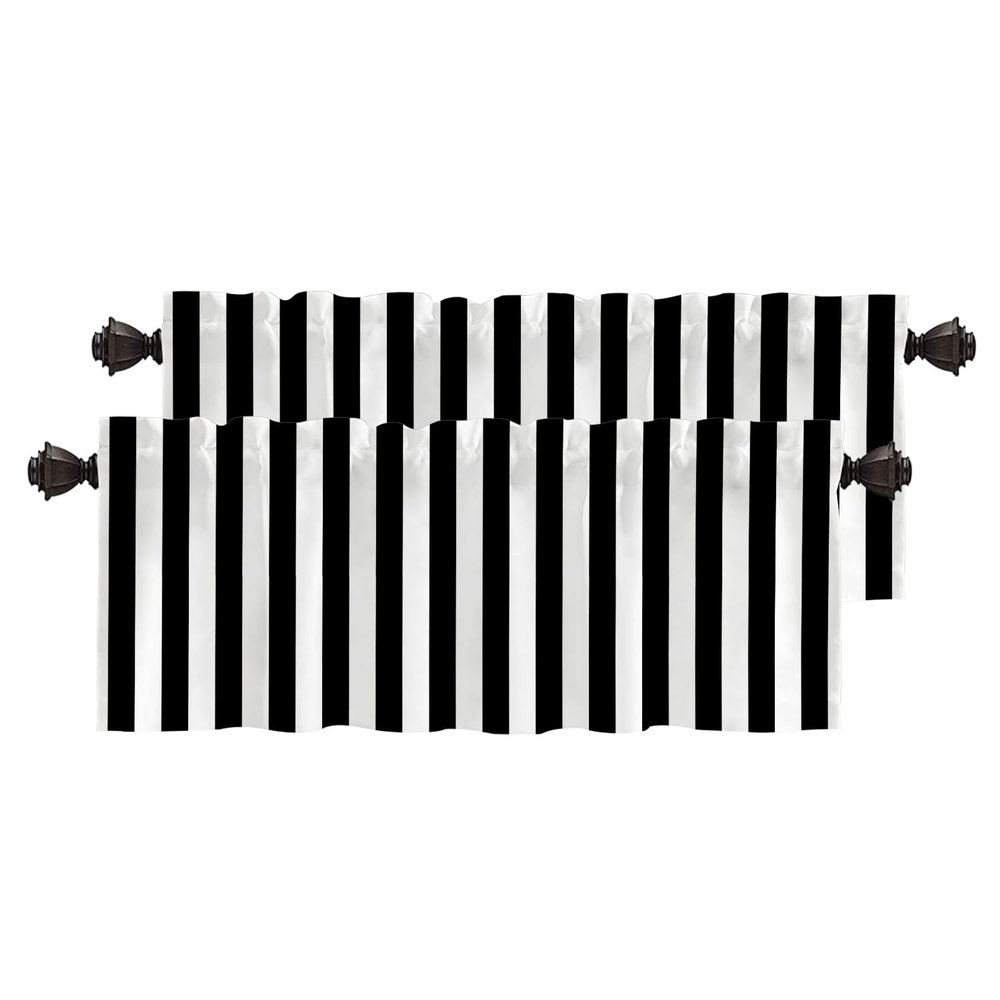 BaoNews Black Modern Simple Striped Kitchen Valances for Windows,Black White Geometric Zebra Blackout Valances Curtains Multilayer Polyester Drapes for Kitchen Bedroom 2 Pack 52X16 Inches