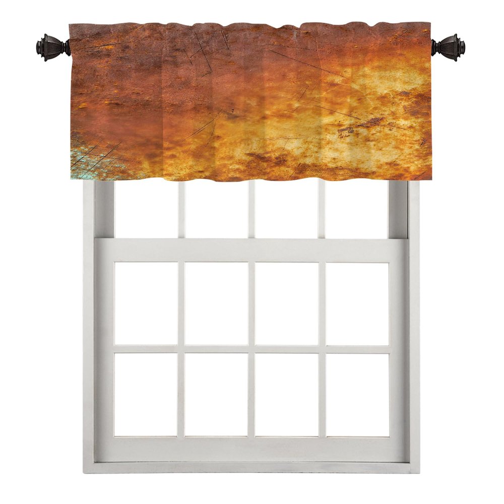 BaoNews Bronze Art Texture Kitchen Valances for Windows,Texture Copper Sheet Marble Orange Blackout Valances Curtains Multilayer Polyester Drapes for Kitchen Bedroom 1 Pack 52X18 Inches
