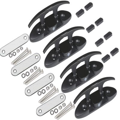 MX Boat Folding Cleats Black Marine Flip Up Dock Cleats Stainless Steel with Back Plate 4PACK