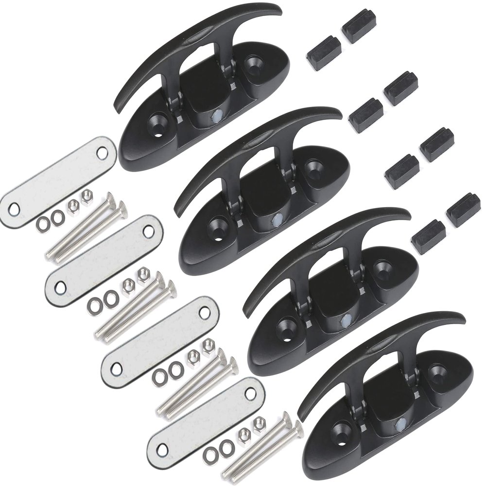 MX Boat Folding Cleats Black Marine Flip Up Dock Cleats Stainless Steel with Back Plate 4PACK