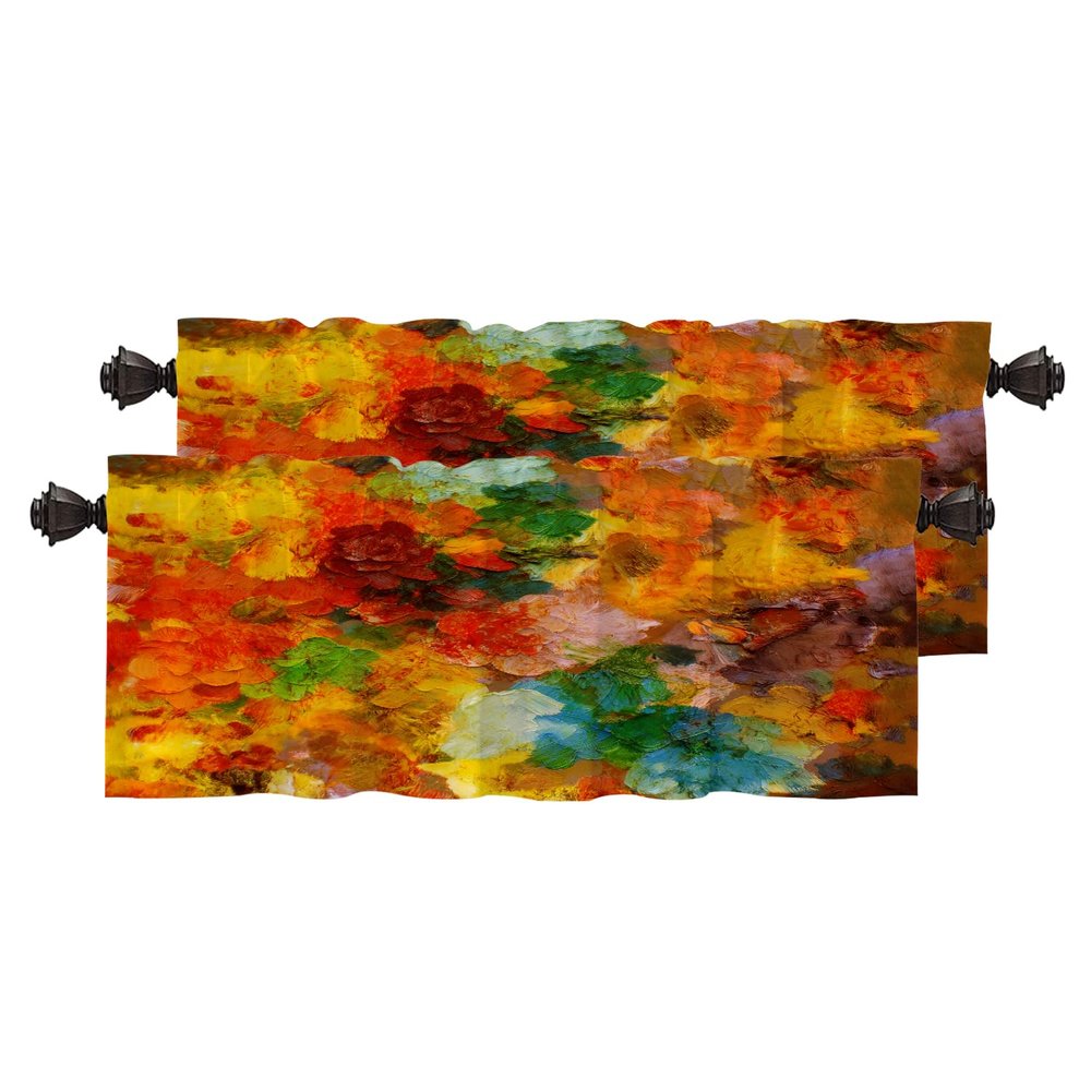 BaoNews Colorful Abstract Paint Kitchen Valances for Windows,Multicolor Modern Artist Blackout Valances Curtains Multilayer Polyester Drapes for Kitchen Bedroom 2 Pack 52X16 Inches