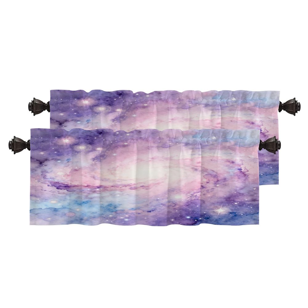 BaoNews Pink Purple Abstract Galaxy Kitchen Valances for Windows,Tie Dye Starry Sky Hotpink Art Blackout Valances Curtains Multilayer Polyester Drapes for Kitchen Bedroom 2 Pack 52X16 Inches