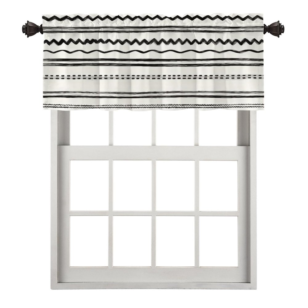 BaoNews Tile Stripe Kitchen Valances for Windows,Abstract Vintage Noisy Textured Geometric Blackout Valances Curtains Multilayer Polyester Drapes for Kitchen Bedroom 1 Pack 52X18 Inches