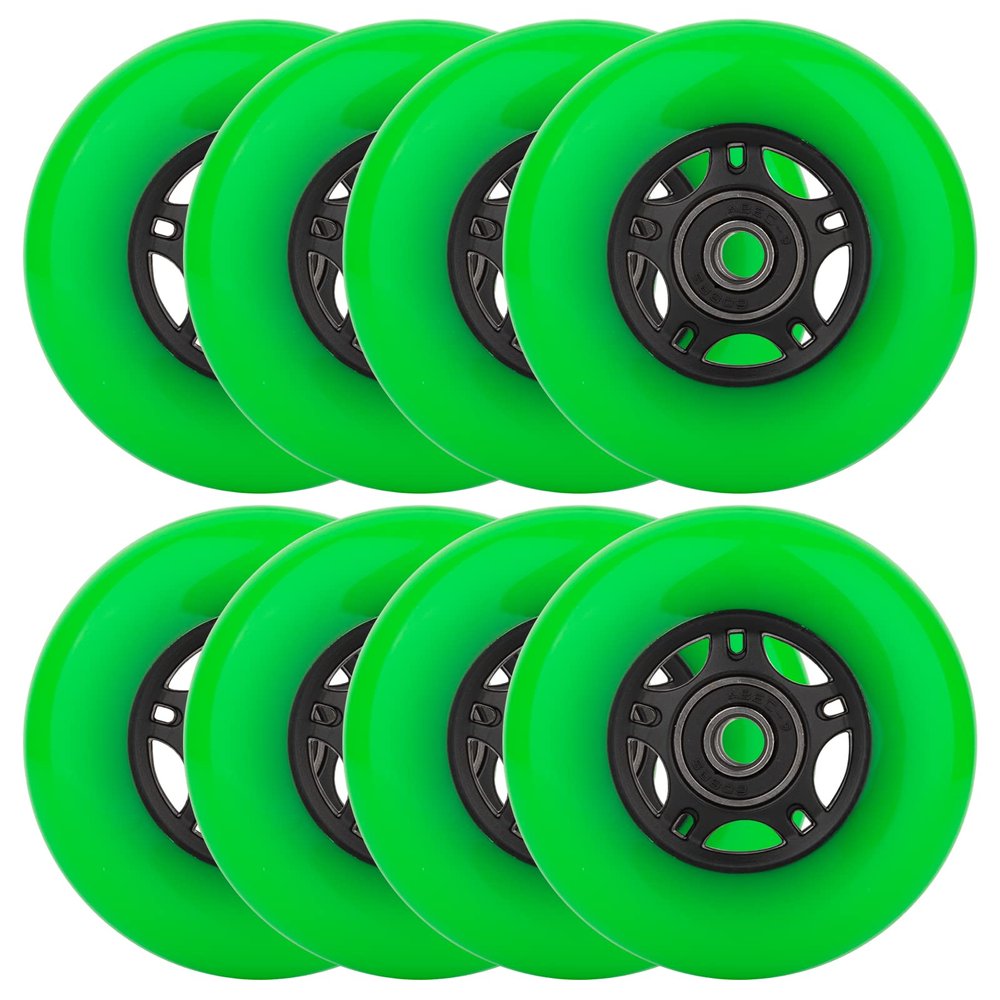 WHEELCOME Inline Skate Wheels Outdoor & Indoor Blade Roller Skate Wheel 85a Roller Hockey Wheels w/Bearings ABEC-9 for Scooter Luggage Repair, 64mm 70mm 72mm 76mm 80mm Dia, 8-Pack (Green, 76mm)