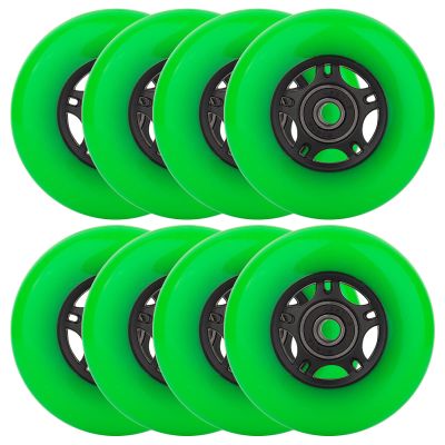 WHEELCOME Inline Skate Wheels Outdoor & Indoor Blade Roller Skate Wheels 85a Roller Hockey Wheels w/Bearings ABEC-9 for Scooter Luggage Repair, 64mm 70mm 72mm 76mm 80mm Dia, 8-Pack (Green, 70mm)