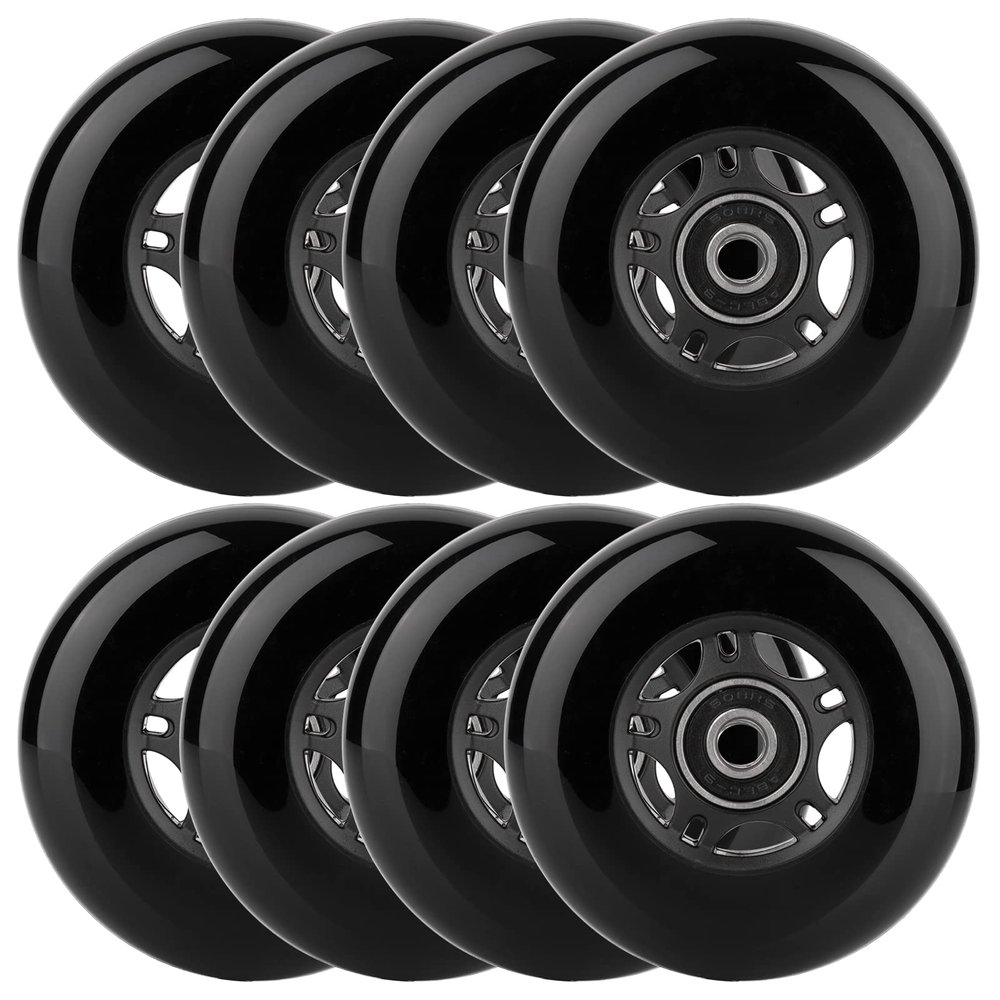 WHEELCOME Inline Skate Wheels Outdoor & Indoor Blade Roller Skate Wheels 85a Roller Hockey Wheels w/Bearings ABEC-9 for Scooter Luggage Repair, 64mm 70mm 72mm 76mm 80mm Dia, 8-Pack (Black, 76mm)