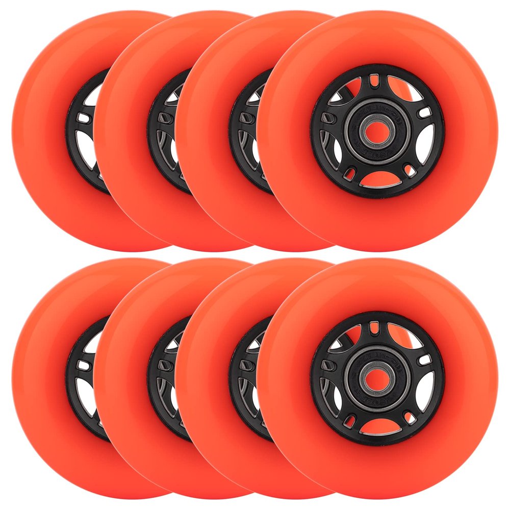 WHEELCOME Inline Skate Wheels Outdoor & Indoor Blade Roller Skate Wheel 85a Roller Hockey Wheels w/Bearings ABEC-9 for Scooter Luggage Repair, 64mm 70mm 72mm 76mm 80mm Dia, 8-Pack (Orange, 64mm)