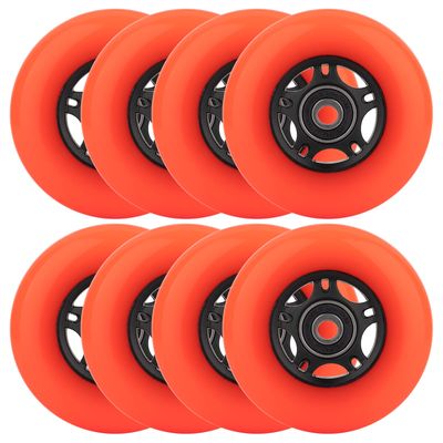 WHEELCOME Inline Skate Wheels Outdoor & Indoor Blade Roller Skate Wheels 85a Roller Hockey Wheels w/Bearings ABEC-9 for Scooter Luggage Repair, 64mm 70mm 72mm 76mm 80mm Dia, 8-Pack (Orange, 76mm)
