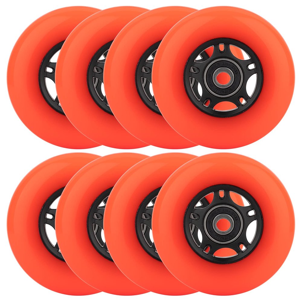 WHEELCOME Inline Skate Wheels Outdoor & Indoor Blade Roller Skate Wheels 85a Roller Hockey Wheels w/Bearings ABEC-9 for Scooter Luggage Repair, 64mm 70mm 72mm 76mm 80mm Dia, 8-Pack (Orange, 76mm)