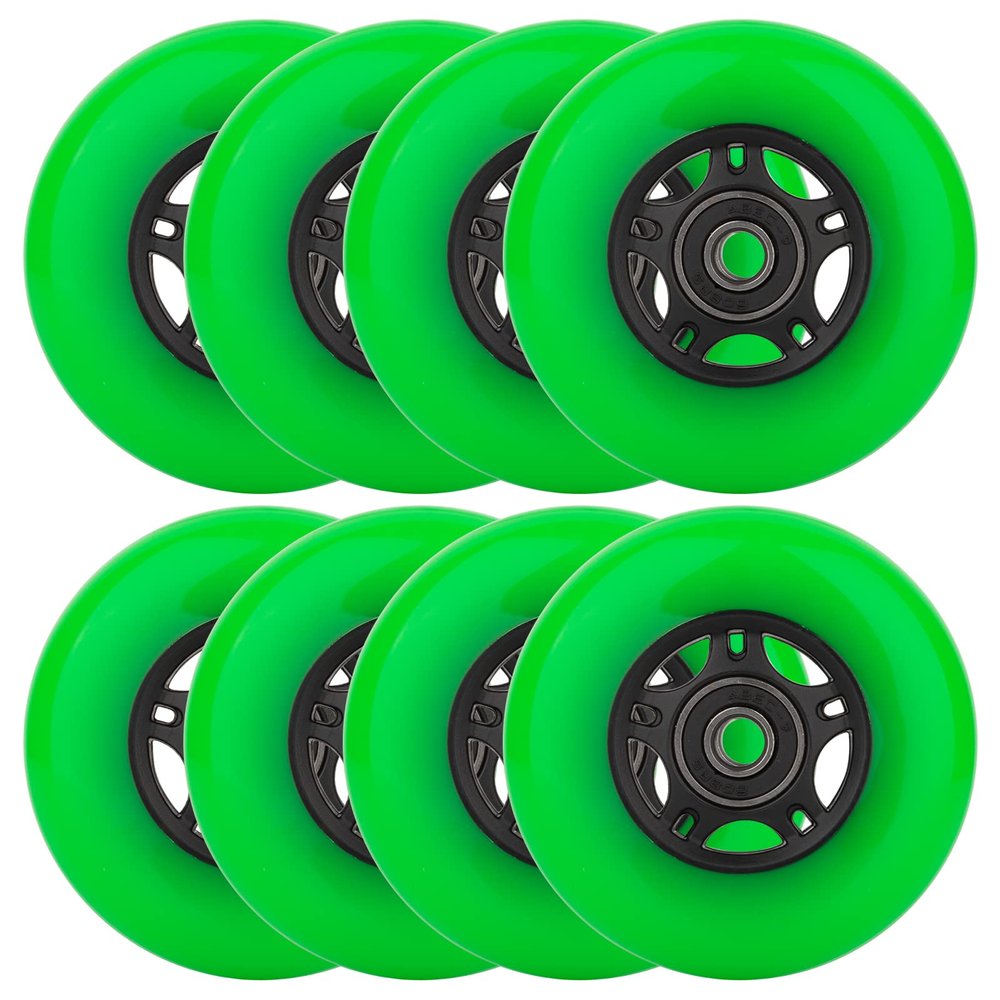 WHEELCOME Inline Skate Wheels Outdoor & Indoor Blade Roller Skate Wheels 85a Roller Hockey Wheels w/Bearings ABEC-9 for Scooter Luggage Repair, 64mm 70mm 72mm 76mm 80mm Dia, 8-Pack (Green, 72mm)