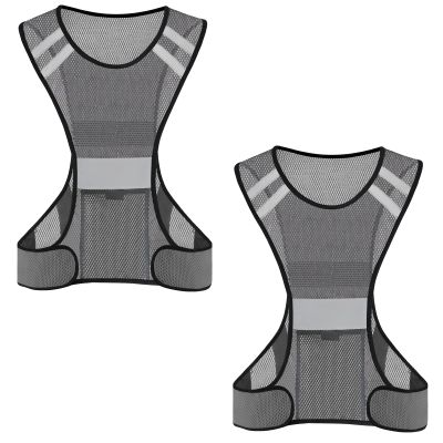 TCCFCCT Reflective Running Vest with Large Pocket, High Visibility Vest for Men Women, Lightweight Running Gear for Motorcycling, Cycling, Jogging, Night Walking, 2PCS, Grey