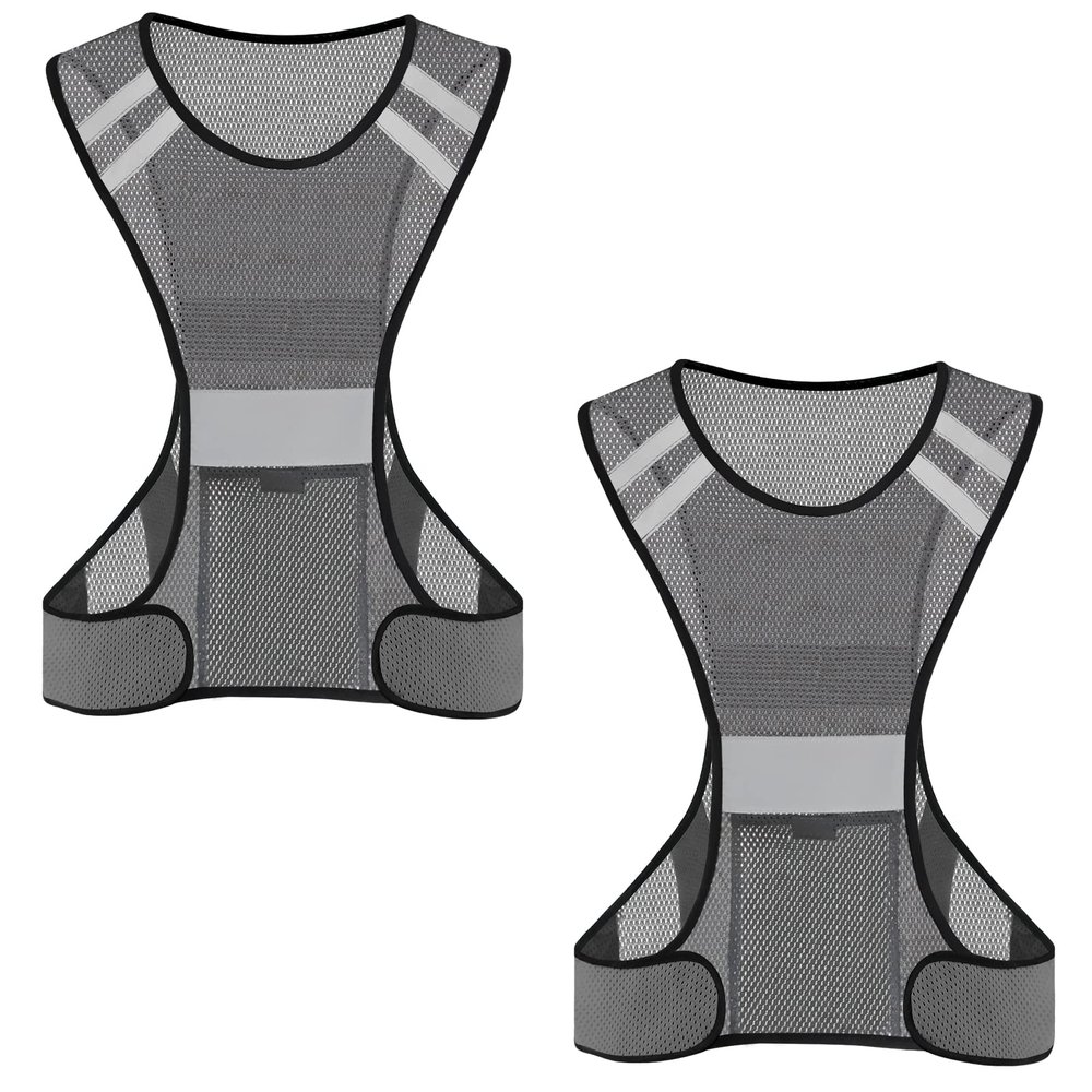 TCCFCCT Reflective Running Vest with Large Pocket, High Visibility Vest for Men Women, Lightweight Running Gear for Motorcycling, Cycling, Jogging, Night Walking, 2PCS, Grey