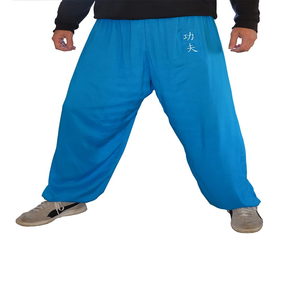 Kung Fu Pants Tai Chi and Wing Chun Bottoms Style for Women and Men Martial Arts Trousers Light and Smooth (Blue KF, Size S)