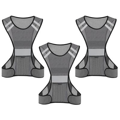 TCCFCCT Reflective Safety Running Vest for Men Women Running Gear for Walking at Night, 3 Pack Mesh Grey, One Size