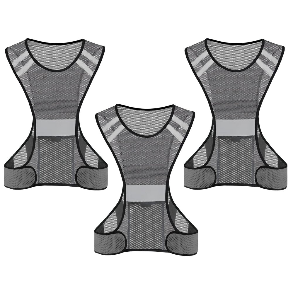 TCCFCCT Reflective Safety Running Vest for Men Women Running Gear for Walking at Night, 3 Pack Mesh Grey, One Size