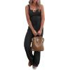 Women Summer Casual Set Two Piece Outfit Sweatsuit Tank Scoop Neck Ribbed Knit Sleeveless Pant Suits for Woman Black view 2