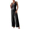 Women Summer Casual Set Two Piece Outfit Sweatsuit Tank Scoop Neck Ribbed Knit Sleeveless Pant Suits for Woman Black view 3