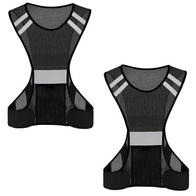 TCCFCCT Reflective Running Vest with Large Pocket, High Visibility Reflective Vest for Men Women, Lightweight Reflective Running Gear for Motorcycling, Cycling, Jogging, Night Walking, 2PCS, Black