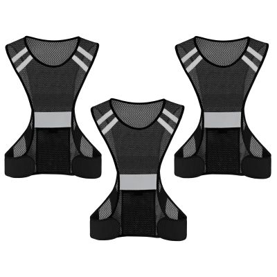 TCCFCCT Reflective Safety Running Vest for Men Women Running Gear for Walking at Night, 3 Pack Mesh Black, One Size