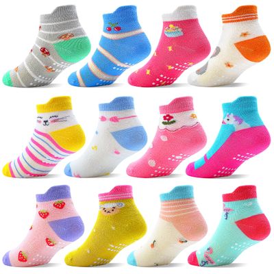 ELUTONG Toddler Socks with Grips Anti Slip Ankle Socks 12 Pairs for 1-7 Years Boys Girls Kids Infant Baby