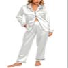 Anjue Silk Bridesmaid Pjs Women's Satin Pajama Set Two Piece Sleepwear Set Nightshirt with Lounge Pants(White,XL) view 1
