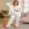 Anjue Silk Bridesmaid Pjs Women's Satin Pajama Set Two Piece Sleepwear Set Nightshirt with Lounge Pants(White,XL) view 3