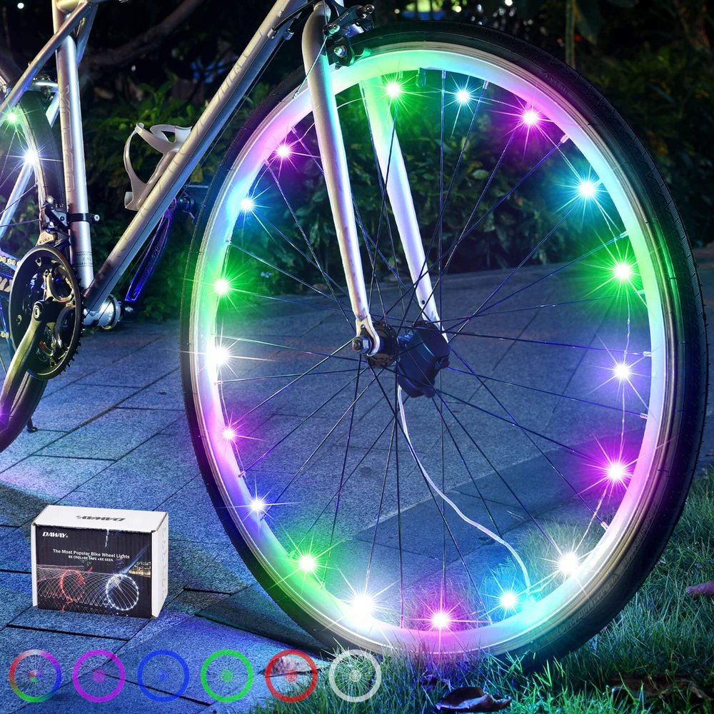 DAWAY A01 LED Bike Wheel Light (1 Tire, Colorful) - Bright Bicycle Spoke Lights, 2 Modes, Waterproof Safety Bike Tire Light for Kids & Adults, Fun Night Riding Accessory, Batteries Included