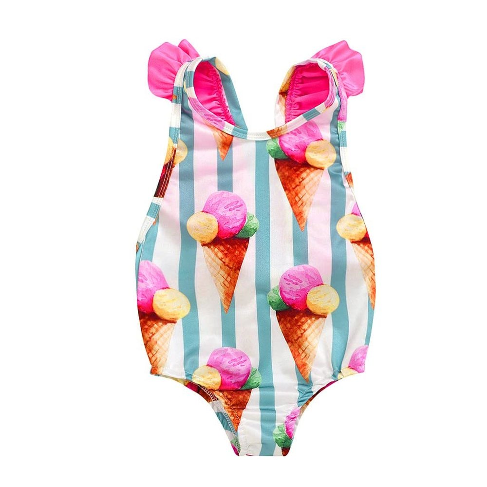 Stripe Swimsuit Toddler Bikini Baby Beach Girls Swimwear Ruffle Summer Kids Girls Swimwear Bikini (Pink, 12-18 Months)