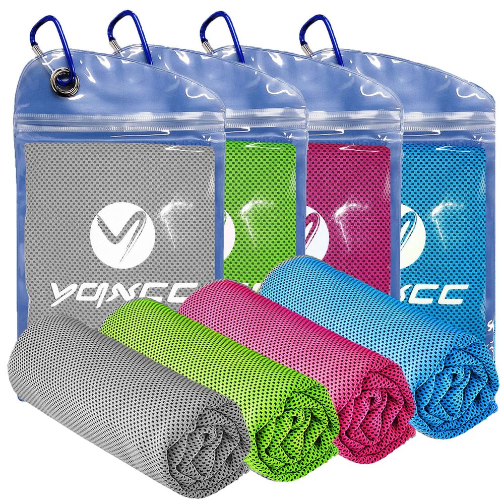 YQXCC 4 Pack Cooling Towels | 40"x12" | Cool for Neck and Face | Microfiber Soft Breathable Chilly | for Yoga, Sport, Golf, Gym, Camping, Running & More Activities
