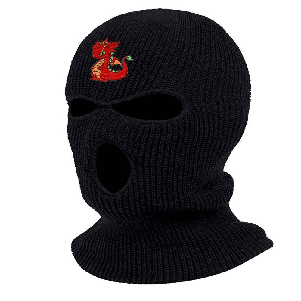 Baby Dragon Ski Mask Embroidered Cute Three Hole Mask Graphic Balaclava (Black)
