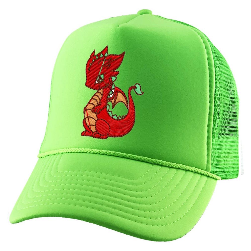 Baby Dragon Trucker Hat Summer Embroidered Graphic Cap (Neon Green)