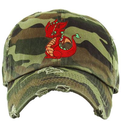 Baby Dragon Dad Hat Vintage Embroidered Cute Summer Graphic Cap (Camo)