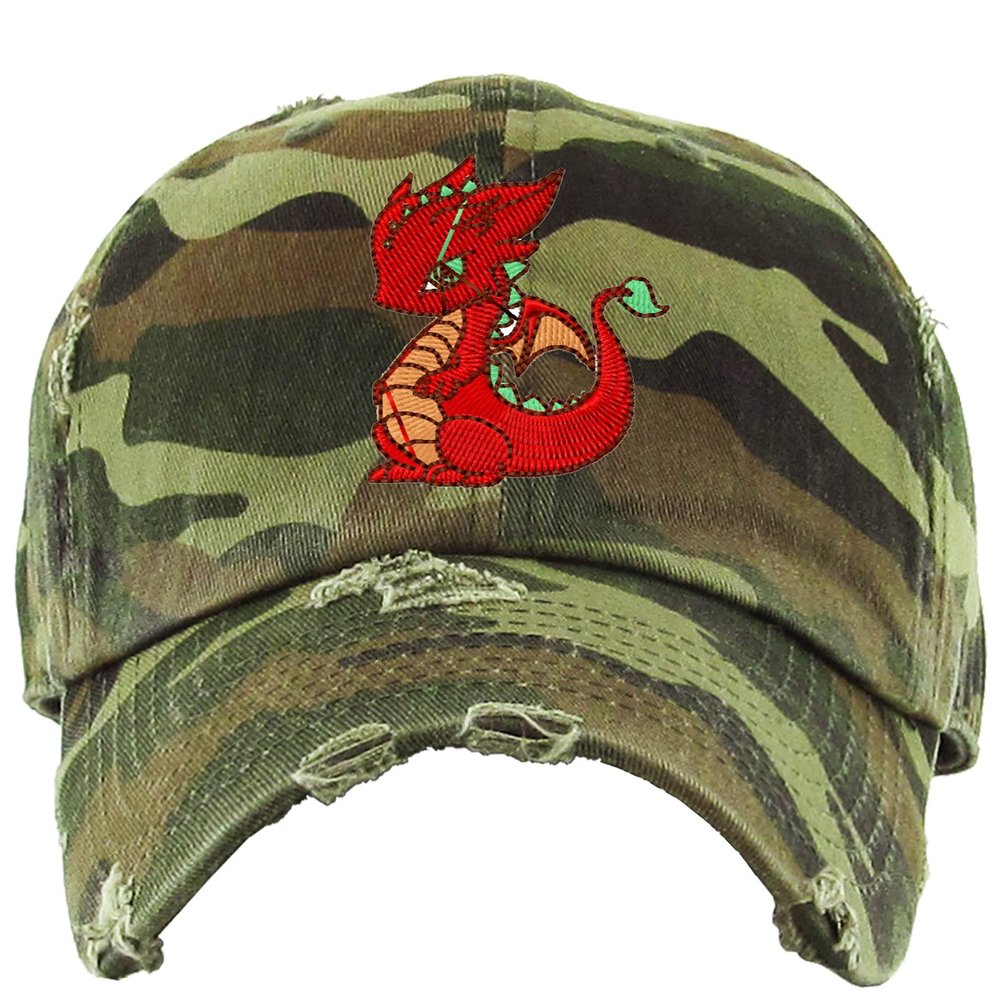 Baby Dragon Dad Hat Vintage Embroidered Cute Summer Graphic Cap (Camo)