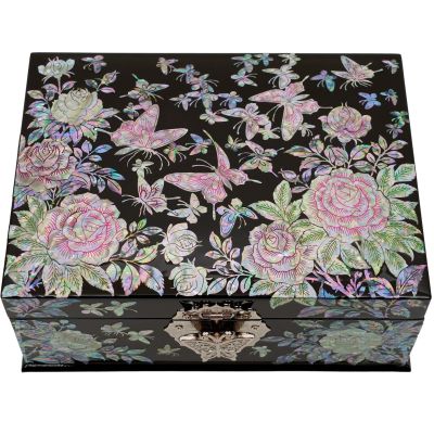 February Mountain Mother of Pearl Jewelry Box Two Layer Jewelry Organizer for Earring, Ring, Necklace, Bracelets, Watch Gifts for Her (Pink Butterfly)