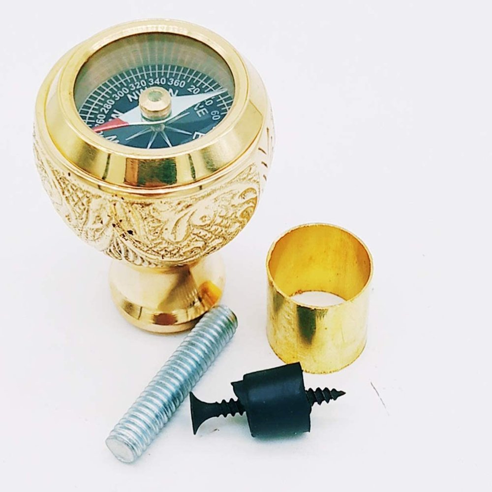 ALFAMART HT Vintage Brass Compass Handle Kit for Walking Stick 4" Ornate Handcrafted Knob with Engraved Design & Mounting Hardware