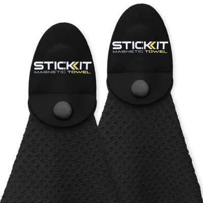 STICKIT Magnetic Towel, Black | 2-Pack | Top-Tier Microfiber Golf Towel with Deep Waffle Pockets | Industrial Strength Magnet for Strong Hold to Golf Carts or Clubs