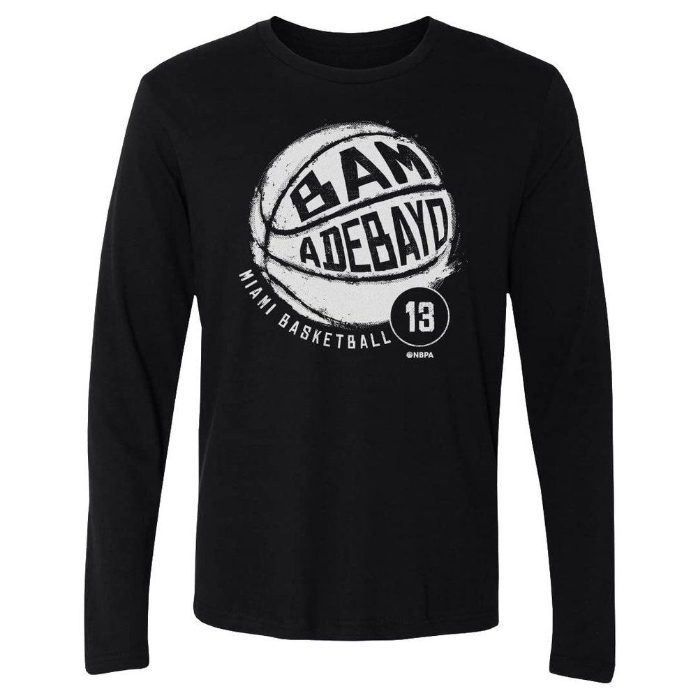 500 LEVEL Bam Adebayo Long Sleeve Tee (Long Sleeve, XX-Large, Black) - Bam Adebayo Miami Basketball WHT