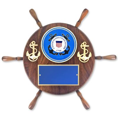 SHOP AWARDS AND GIFTS 13 Inch Ship Wheel Customizable United States US Coast Guard Award Plaque with Medallion, Includes Personalization