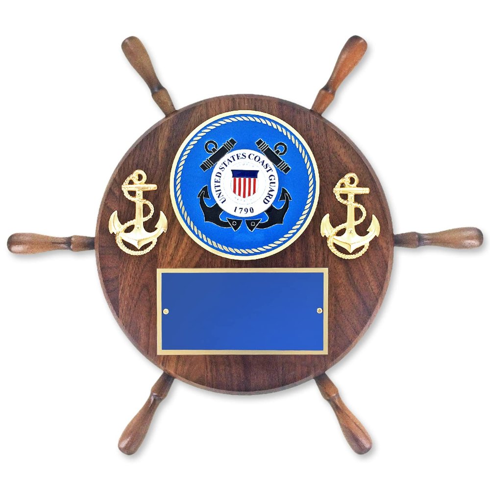 SHOP AWARDS AND GIFTS 13 Inch Ship Wheel Customizable United States US Coast Guard Award Plaque with Medallion, Includes Personalization
