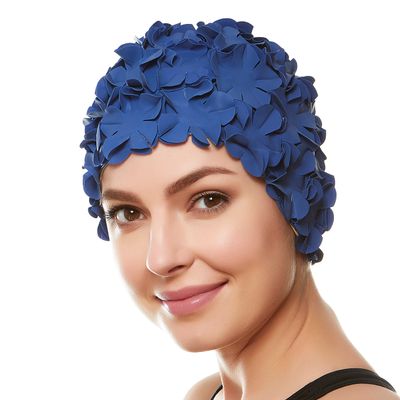 Beemo Floral Petal Ladies Bathing Swim Cap - Navy