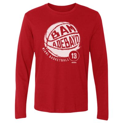500 LEVEL Bam Adebayo Long Sleeve Tee (Long Sleeve, XX-Large, Red) - Bam Adebayo Miami Basketball WHT